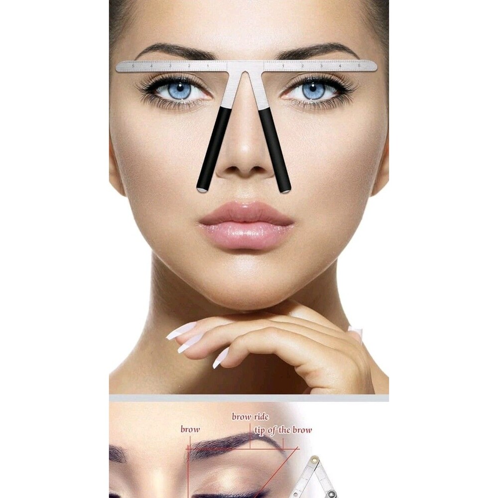 2 Pcs Eyebrow Ruler 3 Point Positioning Ruler, Silver - Picture 2 of 13